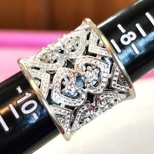 💍NEW & BEAUTIFUL💍 Cuff Style Band Silver Ring Open Heart Design‎ Size 9